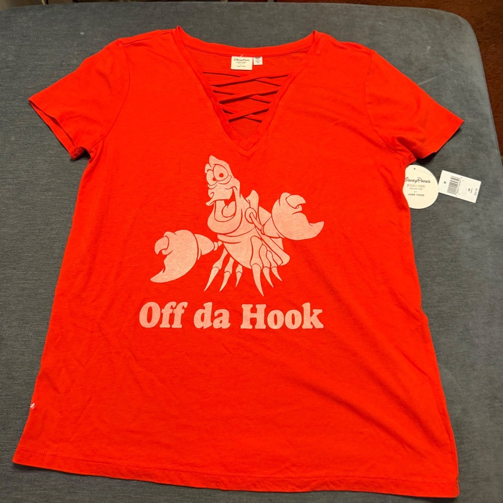 Disney Parks Junk Food Little Mermaid Sebastian Off Da Hook Strappy Tee Orange S